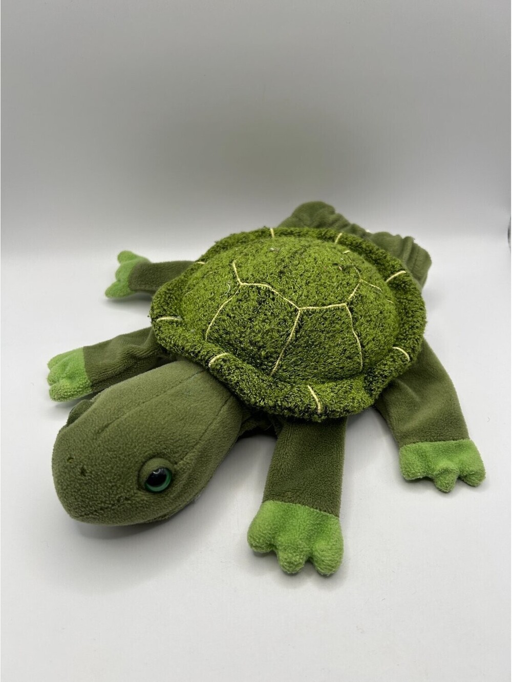 Vintage CALTOY Green Turtle Hand Puppet Plush Stuffed Animal Toy Velour